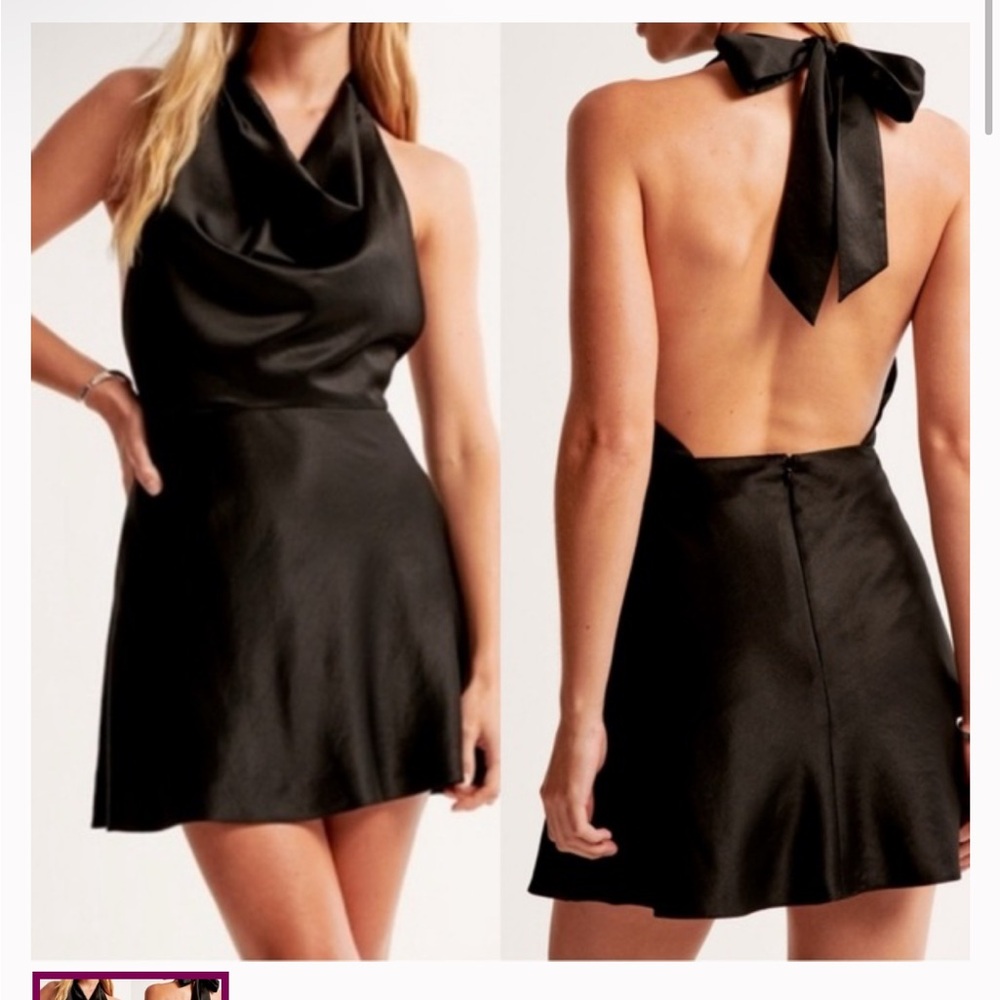 Abercrombie Sold Out Black Backless Satin Halter Dress